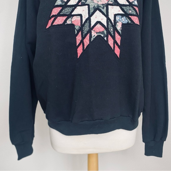 Vintage Women's Jerzees Black Quilted Star Crew Sweatshirt Size XL Cottagecore - Picture 6 of 16